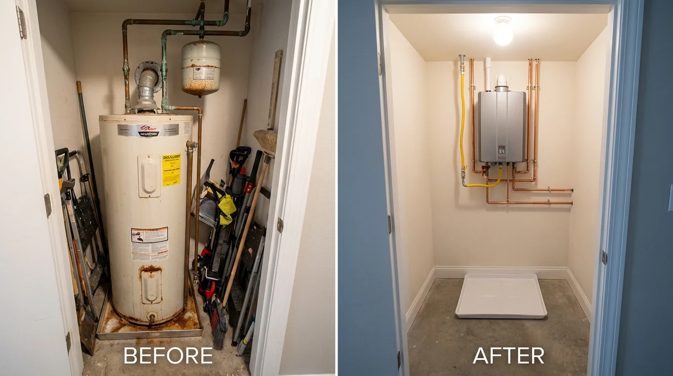 Tank water heater versus wall-mounted tankless unit comparison for Johnson City, TX homeowners