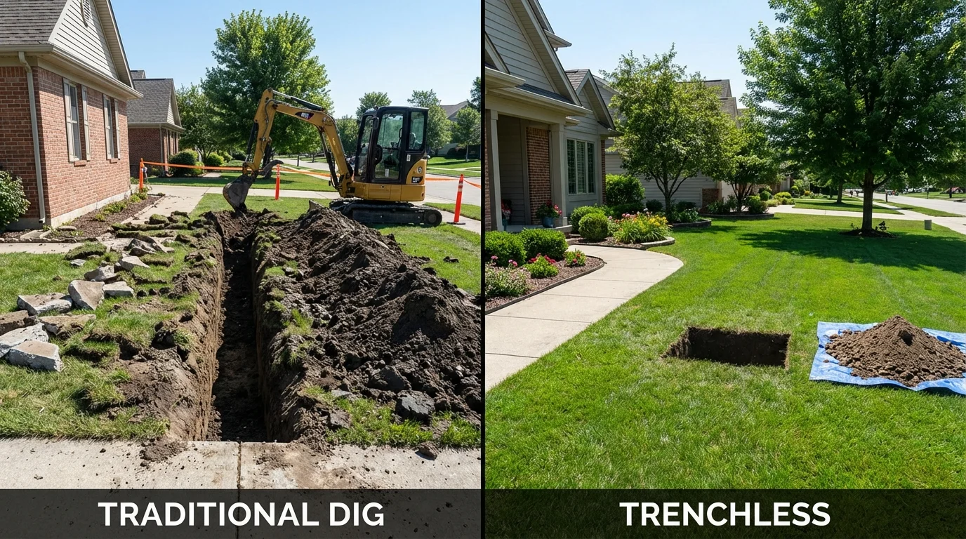 Trenchless sewer repair with minimal yard damage versus traditional excavation in Johnson City, TX